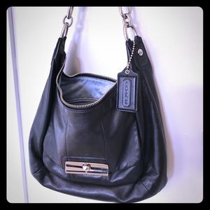 COACH Shoulder Bag in Black Leather with Silver